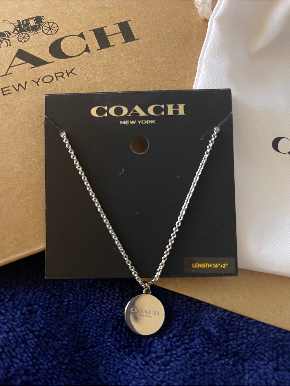 Coach Silver Disc Logo Necklace